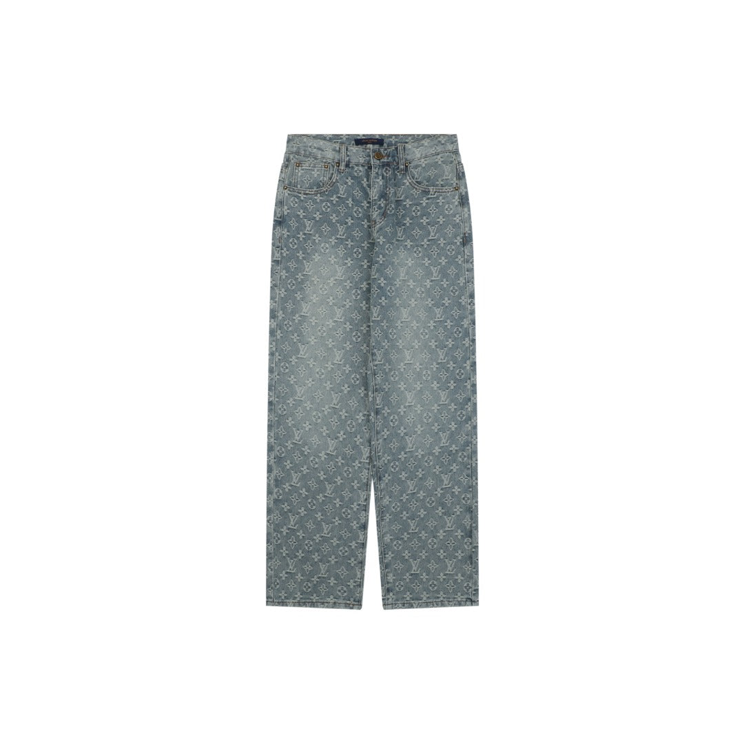 Louis Vuitton Light Blue All-Over Monogram Washed Denim Jeans