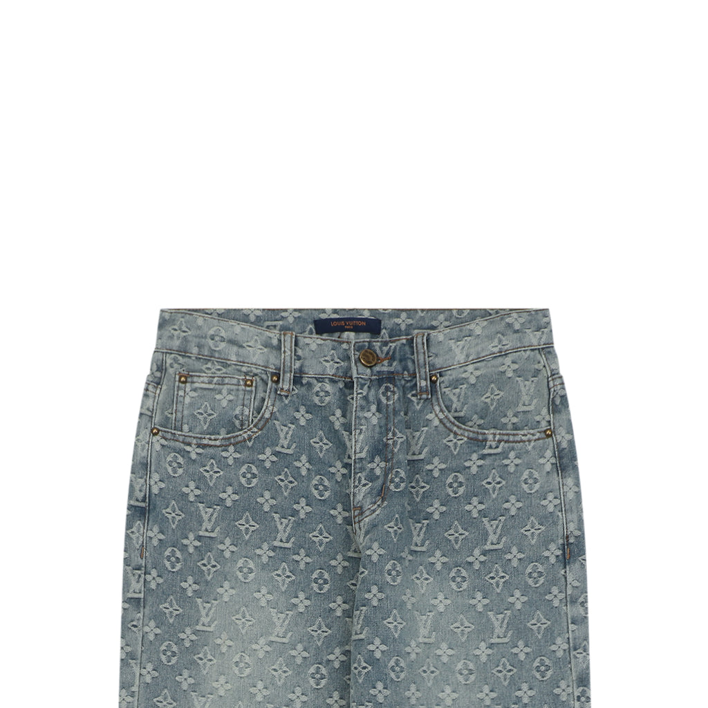 Louis Vuitton Light Blue All-Over Monogram Washed Denim Jeans