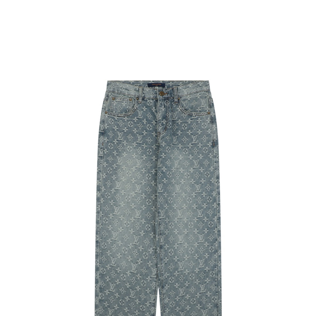 Louis Vuitton Light Blue All-Over Monogram Washed Denim Jeans