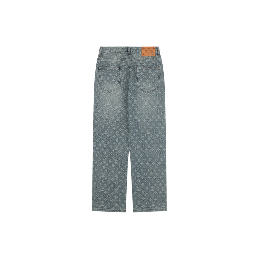 Louis Vuitton Light Blue All-Over Monogram Washed Denim Jeans