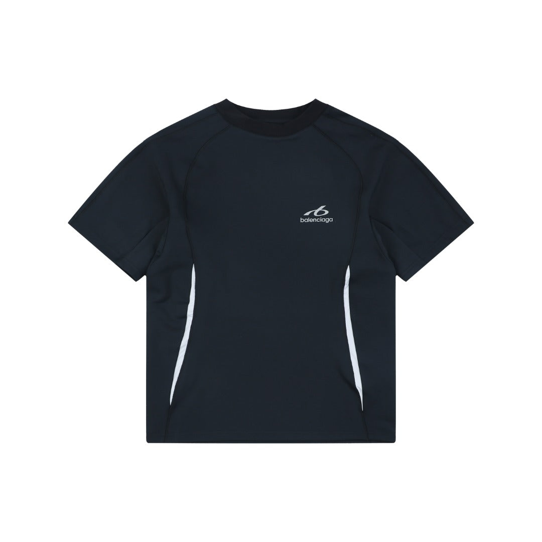 Balenciaga Side Stripe Reflective Logo Quick-Dry Short Sleeve T-Shirt Black