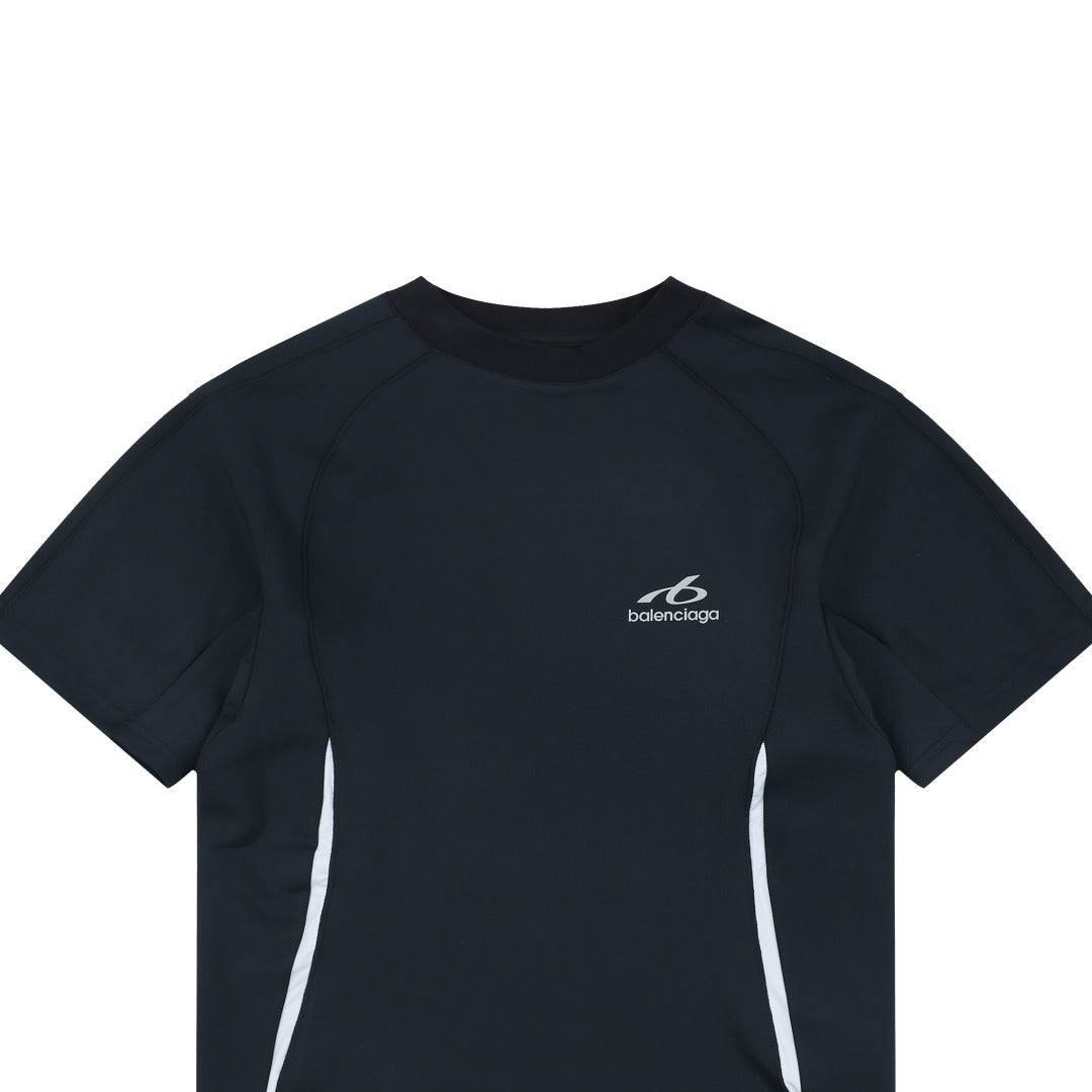 Balenciaga Side Stripe Reflective Logo Quick-Dry Short Sleeve T-Shirt Black