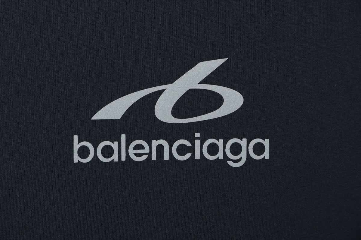 Balenciaga Side Stripe Reflective Logo Quick-Dry Short Sleeve T-Shirt Black