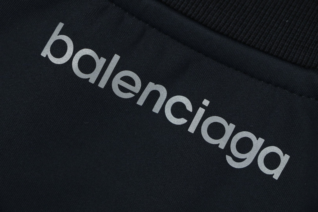Balenciaga Side Stripe Reflective Logo Quick-Dry Short Sleeve T-Shirt Black