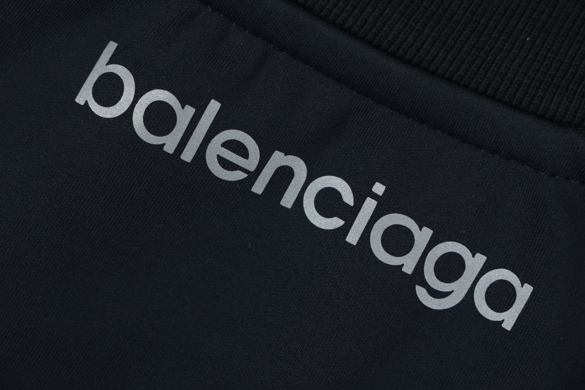 Balenciaga Side Stripe Reflective Logo Quick-Dry Short Sleeve T-Shirt Black