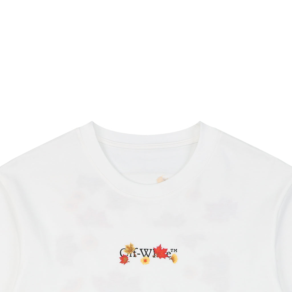 Off-White c/o Virgil Abloh Maple Leaf Floral Arrow Embroidered Short Sleeve T-Shirt White