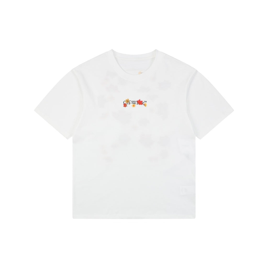 Off-White c/o Virgil Abloh Maple Leaf Floral Arrow Embroidered Short Sleeve T-Shirt White