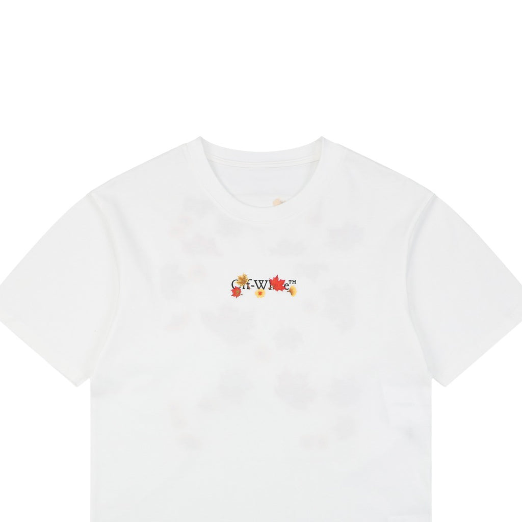 Off-White c/o Virgil Abloh Maple Leaf Floral Arrow Embroidered Short Sleeve T-Shirt White