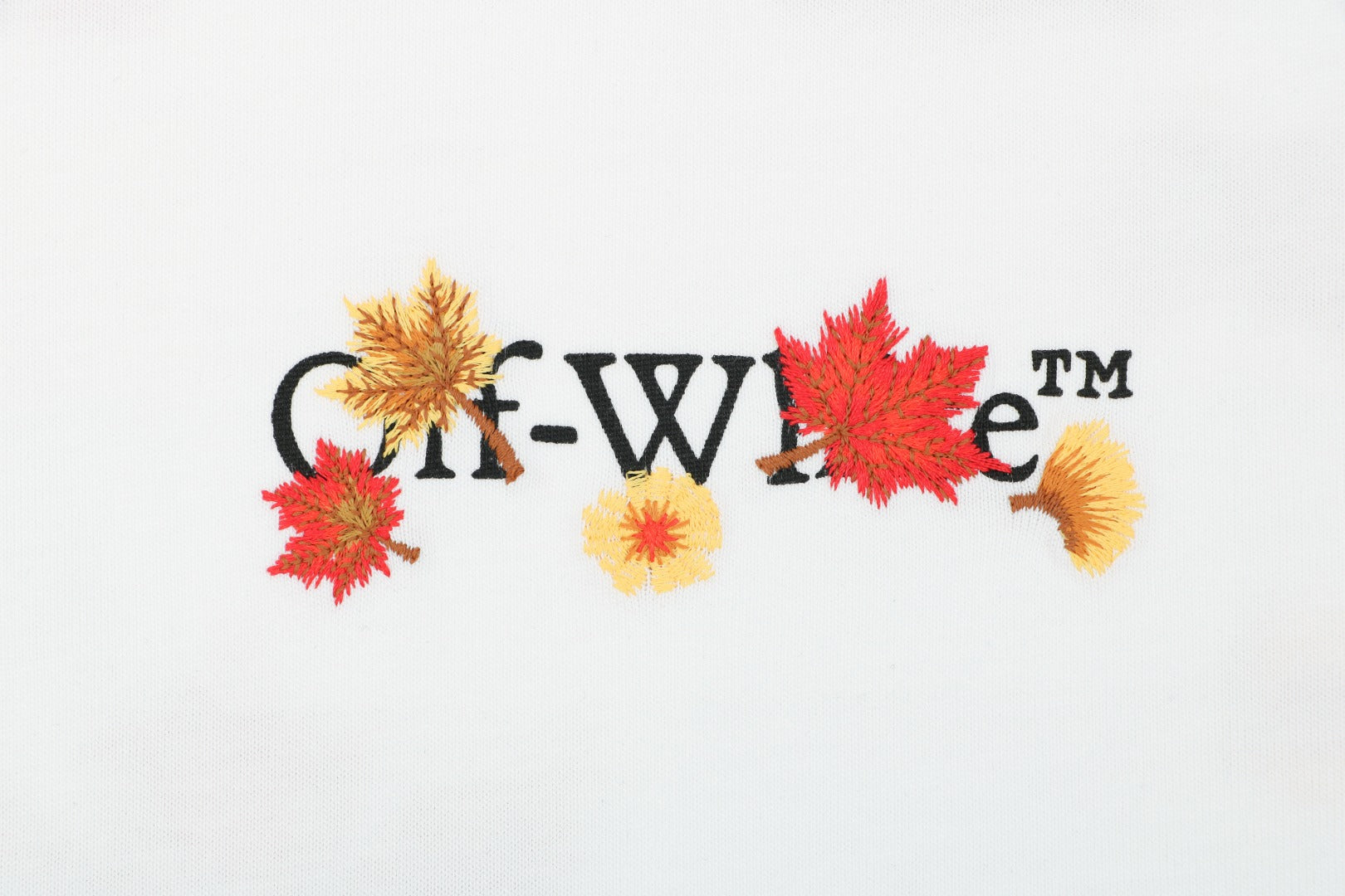 Off-White c/o Virgil Abloh Maple Leaf Floral Arrow Embroidered Short Sleeve T-Shirt White