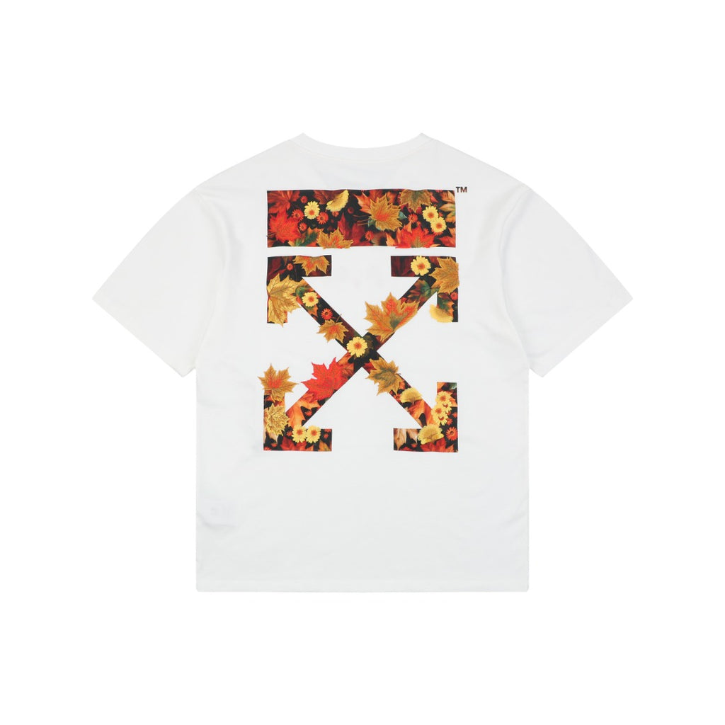 Off-White c/o Virgil Abloh Maple Leaf Floral Arrow Embroidered Short Sleeve T-Shirt White