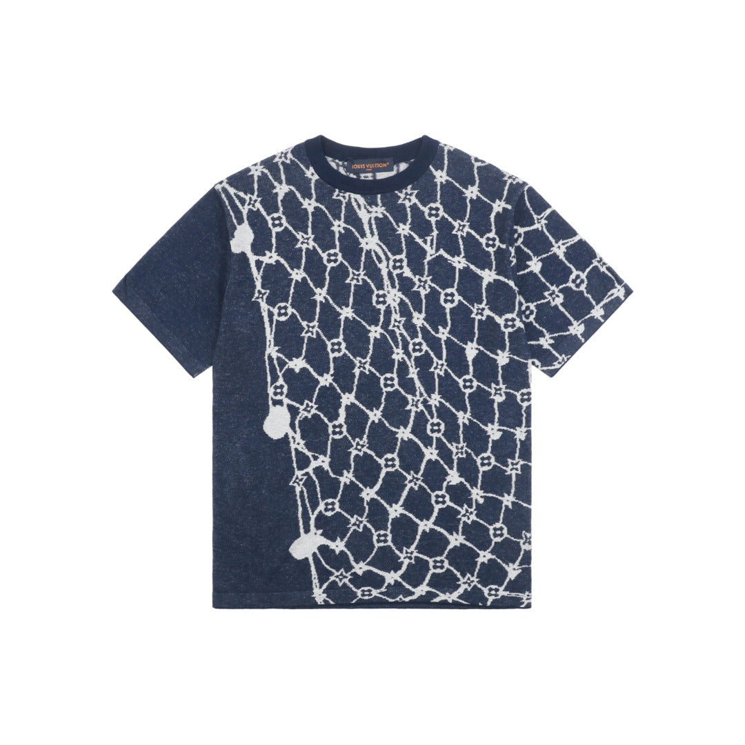 Louis Vuitton 24SS LV Monogram Net Jacquard Short Sleeve T-Shirt Navy