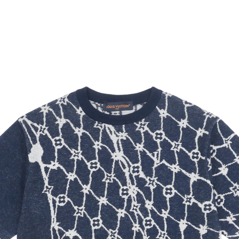 Louis Vuitton 24SS LV Monogram Net Jacquard Short Sleeve T-Shirt Navy