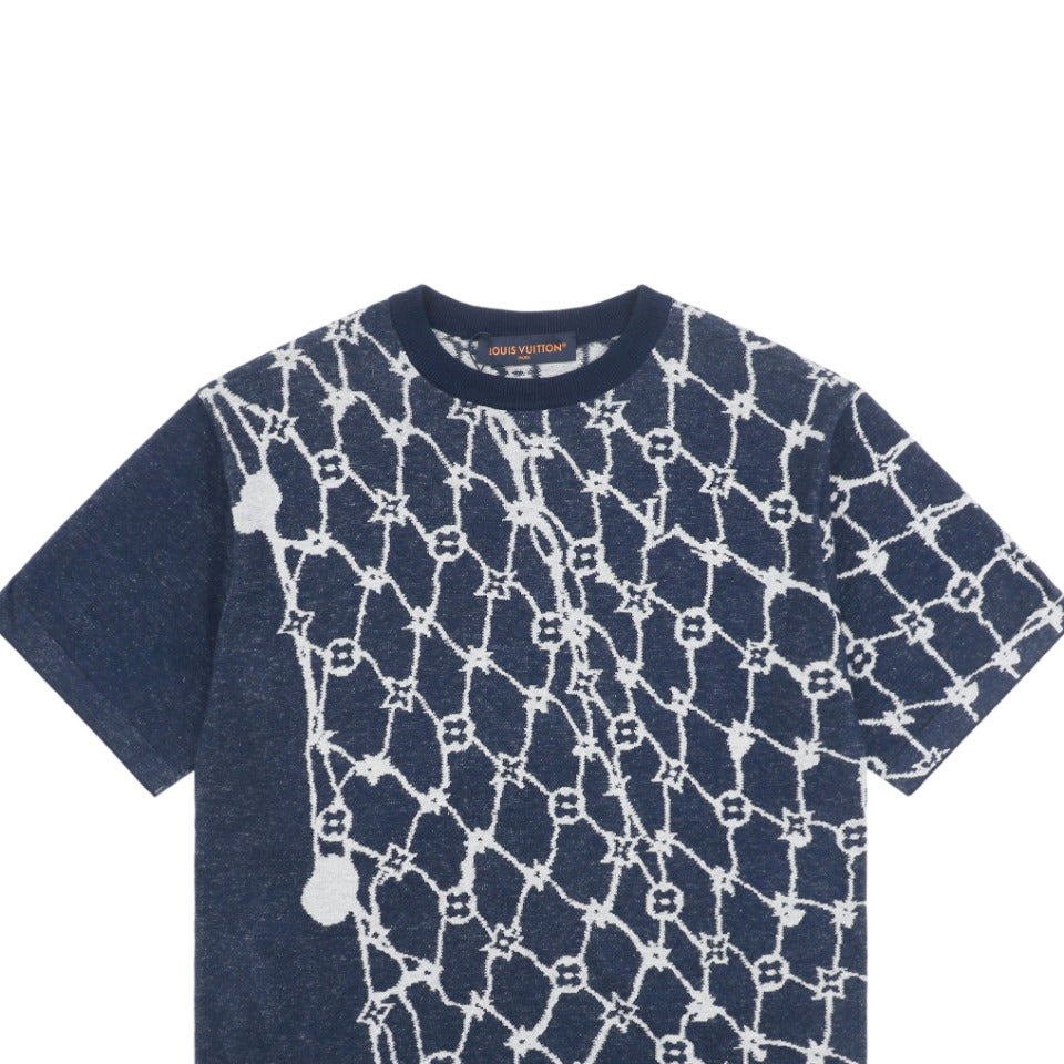 Louis Vuitton 24SS LV Monogram Net Jacquard Short Sleeve T-Shirt Navy