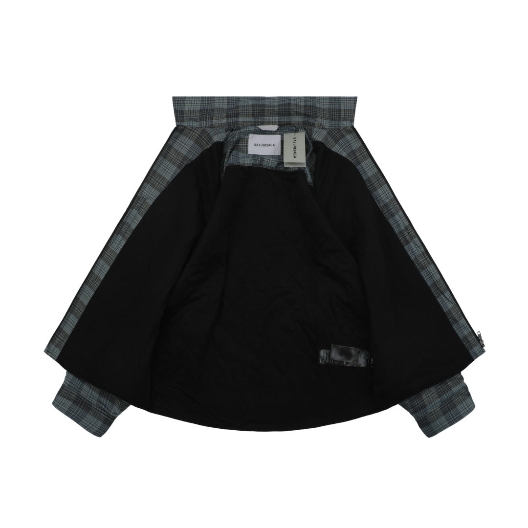 Balenciaga Paris Blue Grey Plaid Padded Overshirt Jacket