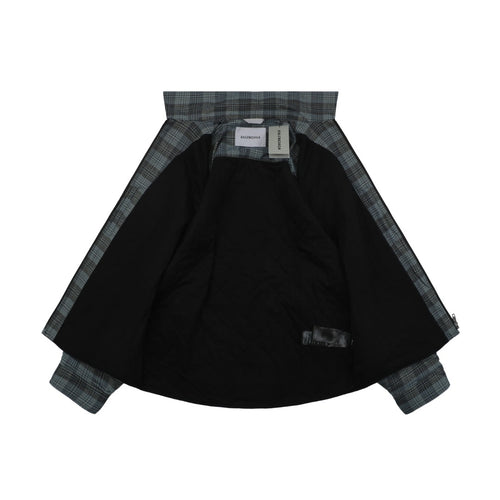 Balenciaga Paris Blue Grey Plaid Padded Overshirt Jacket