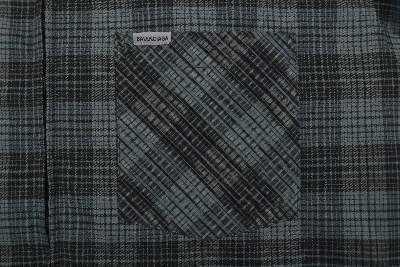 Balenciaga Paris Blue Grey Plaid Padded Overshirt Jacket