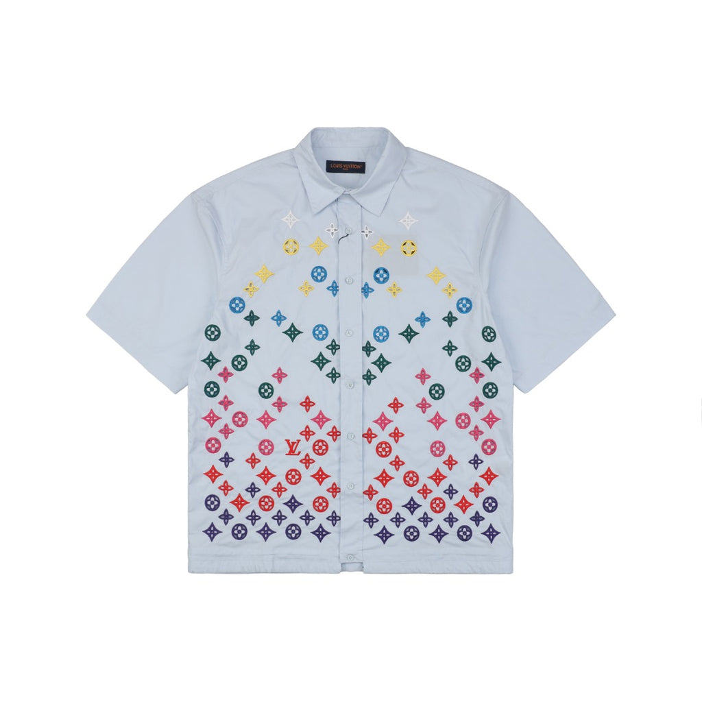 Louis Vuitton 25SS LV Monogram Cutout Embroidered Short Sleeve Shirt Light Blue