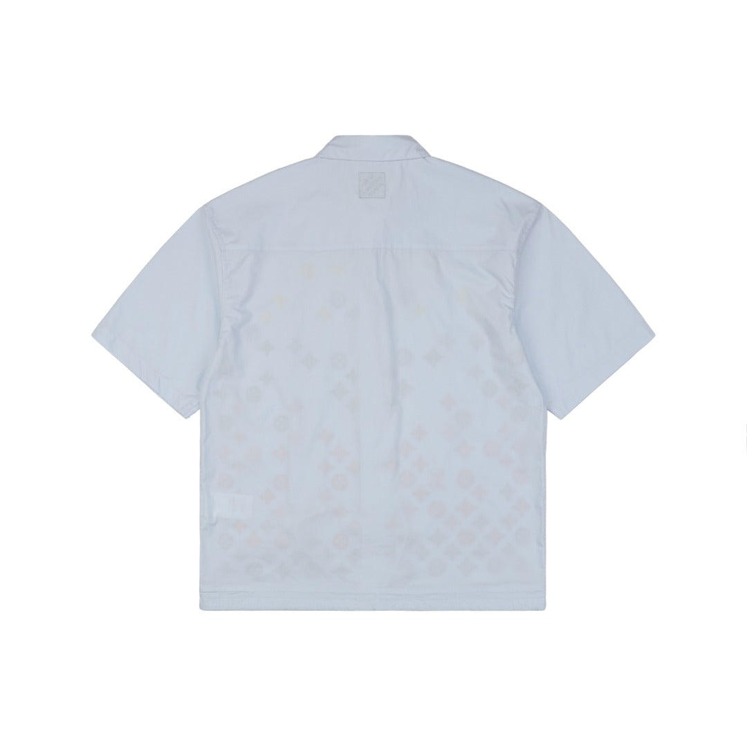 Louis Vuitton 25SS LV Monogram Cutout Embroidered Short Sleeve Shirt Light Blue