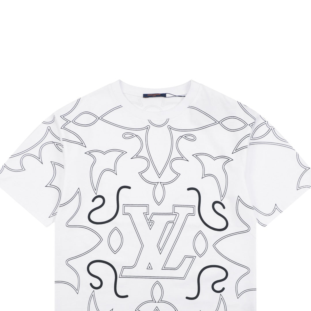 Louis Vuitton Monogram Sketch Line Art Allover Print Short Sleeve Tee