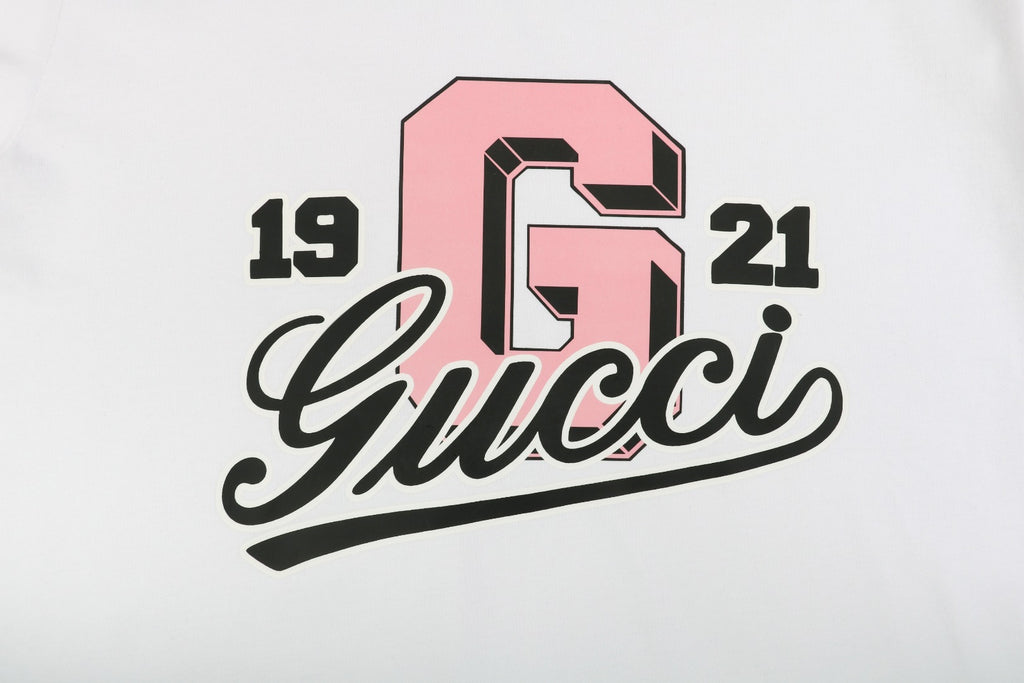 Gucci 25SS 1921 Pink G Varsity Logo Print Short Sleeve Tee