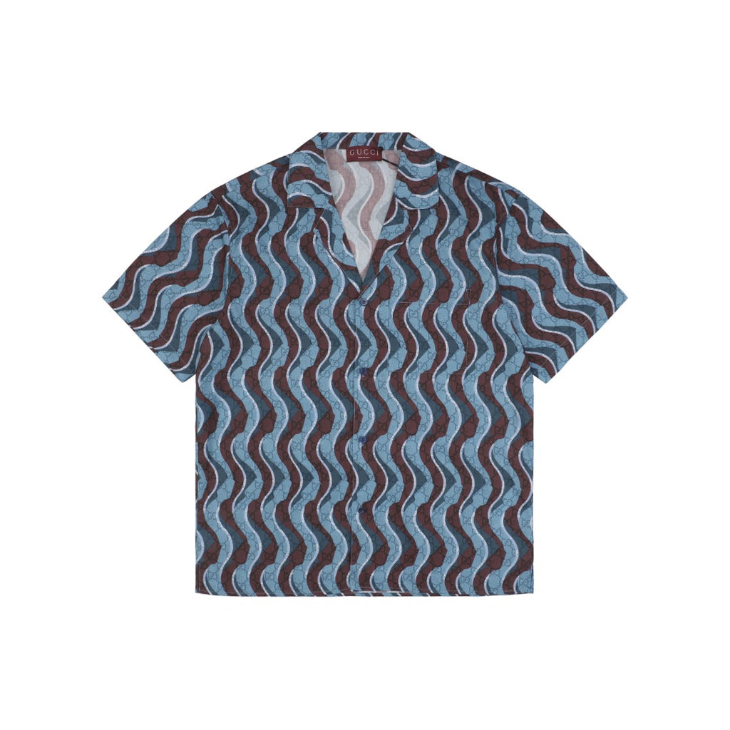 Gucci 25SS Serpentine Wave Stripe Allover Print Short Sleeve Shirt
