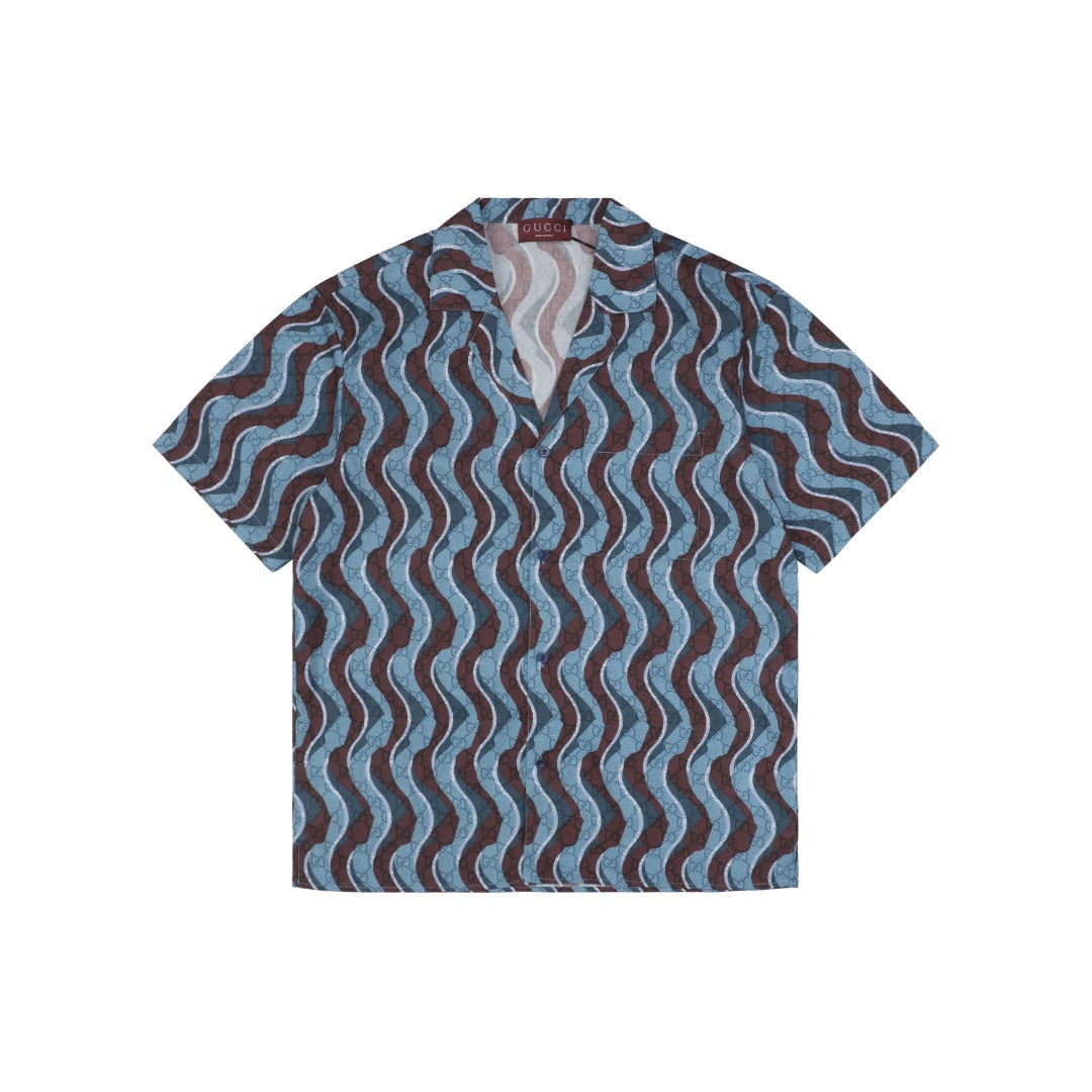 Gucci 25SS Serpentine Wave Stripe Allover Print Short Sleeve Shirt