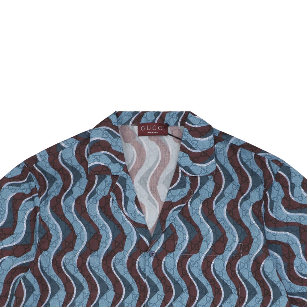 Gucci 25SS Serpentine Wave Stripe Allover Print Short Sleeve Shirt