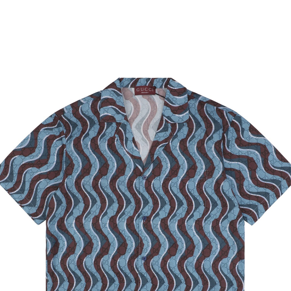 Gucci 25SS Serpentine Wave Stripe Allover Print Short Sleeve Shirt