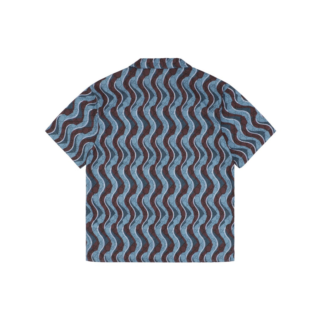 Gucci 25SS Serpentine Wave Stripe Allover Print Short Sleeve Shirt