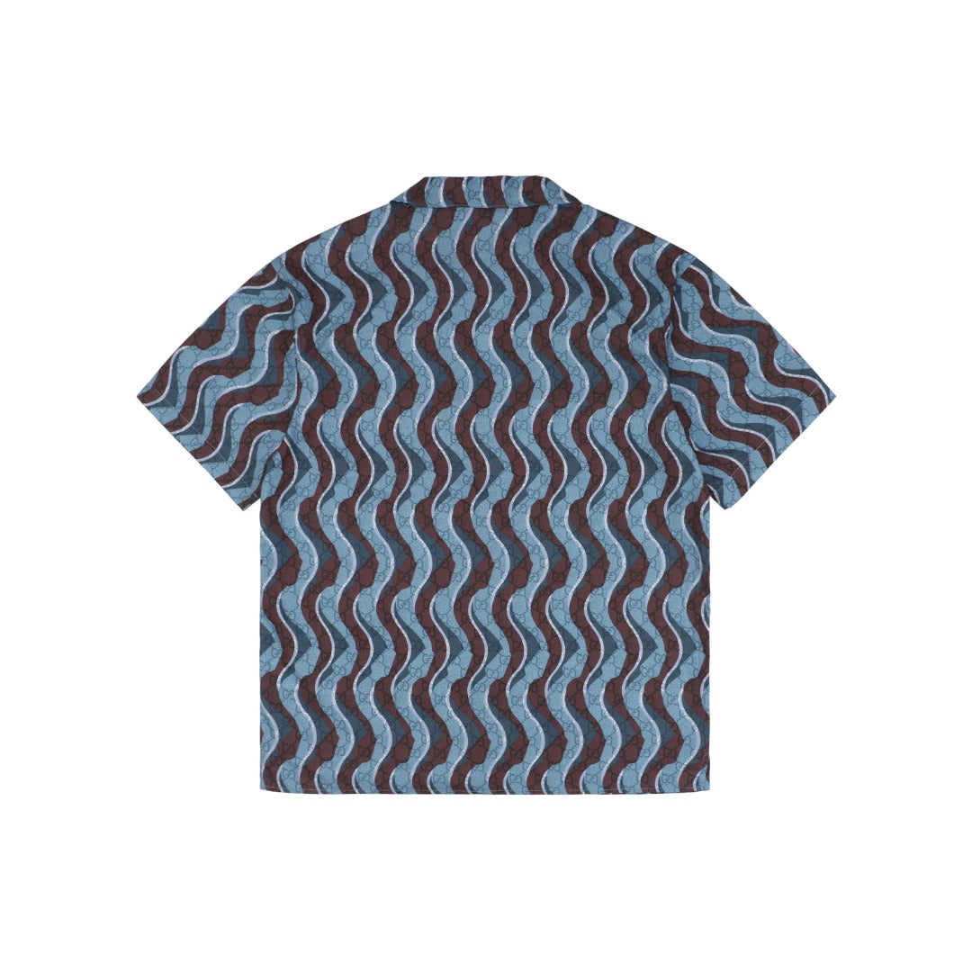 Gucci 25SS Serpentine Wave Stripe Allover Print Short Sleeve Shirt