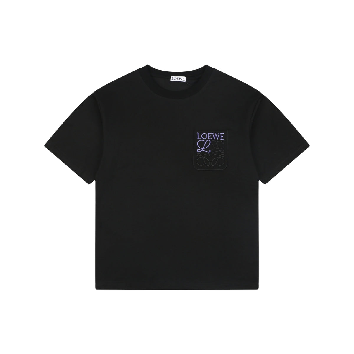 Loewe Anagram Pocket Colorblock Floral Logo Embroidered Short Sleeve Tee — Black Purple