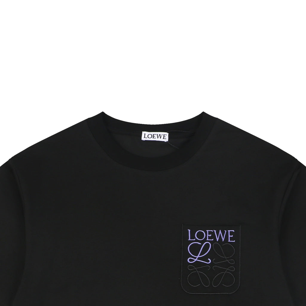 Loewe Anagram Pocket Colorblock Floral Logo Embroidered Short Sleeve Tee — Black Purple