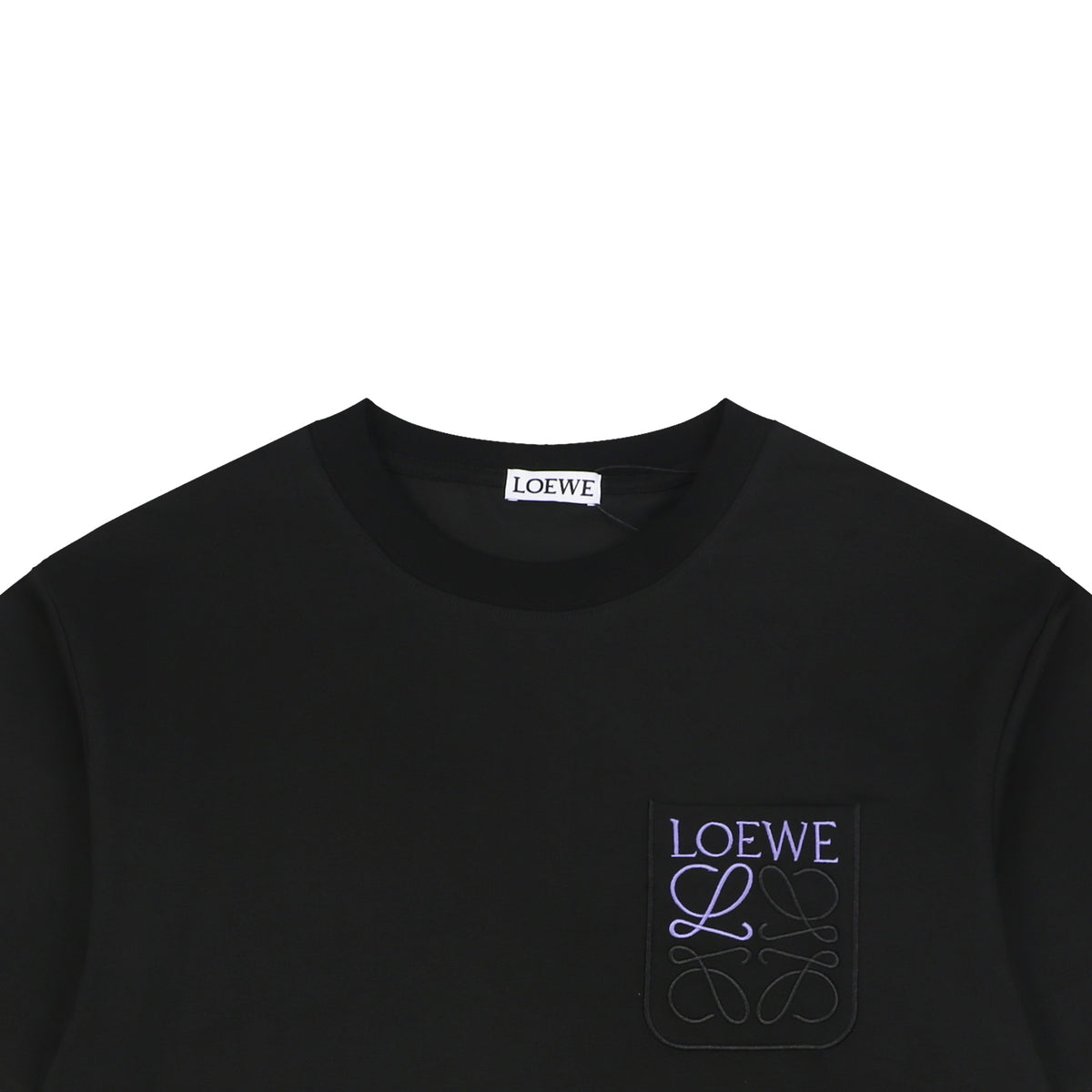 Loewe Anagram Pocket Colorblock Floral Logo Embroidered Short Sleeve Tee — Black Purple