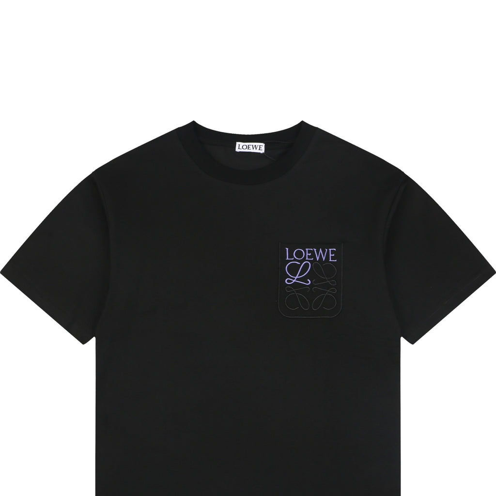 Loewe Anagram Pocket Colorblock Floral Logo Embroidered Short Sleeve Tee — Black Purple