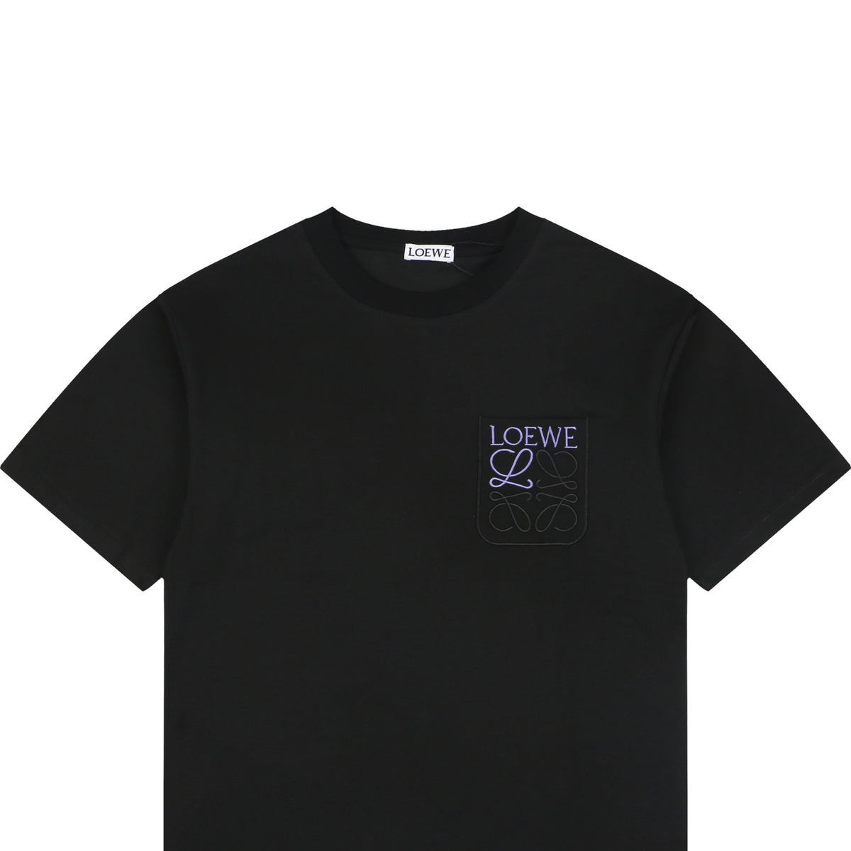 Loewe Anagram Pocket Colorblock Floral Logo Embroidered Short Sleeve Tee — Black Purple