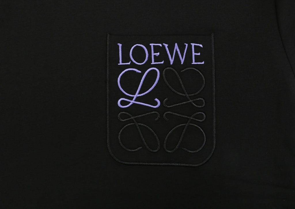 Loewe Anagram Pocket Colorblock Floral Logo Embroidered Short Sleeve Tee — Black Purple