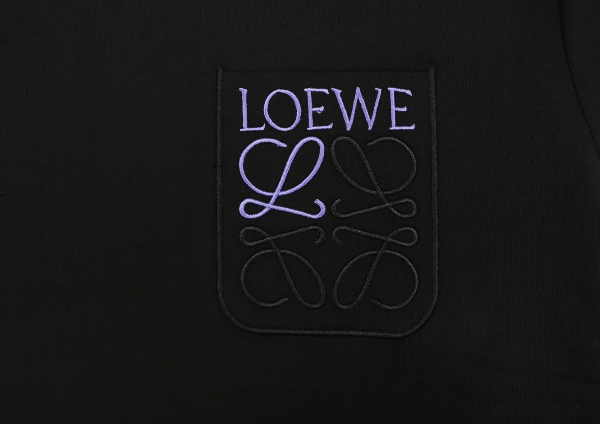 Loewe Anagram Pocket Colorblock Floral Logo Embroidered Short Sleeve Tee — Black Purple