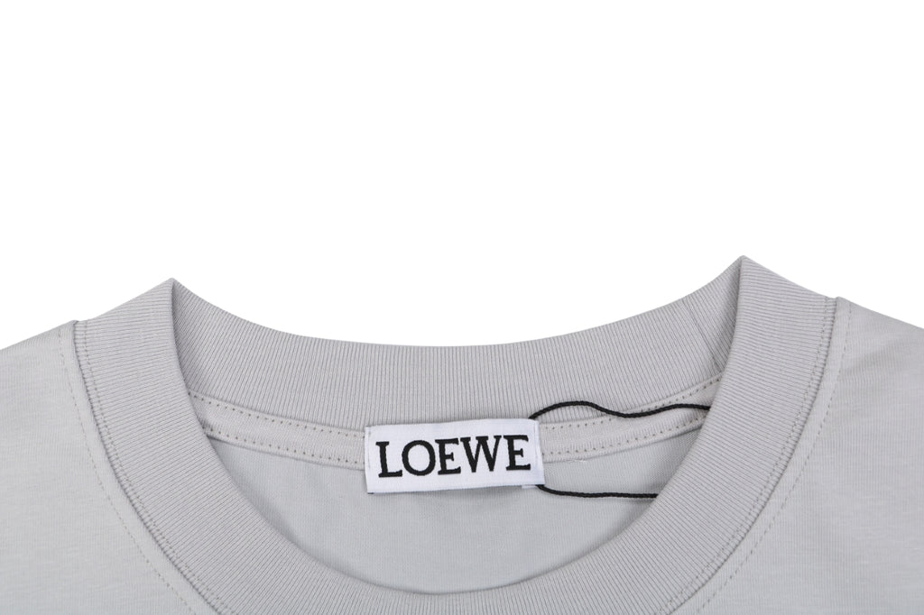 Loewe Anagram Pocket Colorblock Floral Logo Embroidered Short Sleeve Tee — Light Grey