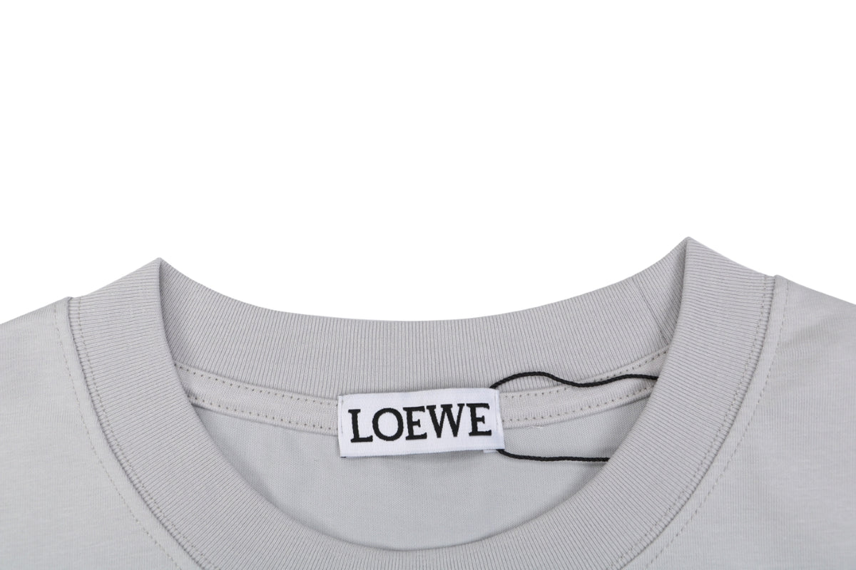 Loewe Anagram Pocket Colorblock Floral Logo Embroidered Short Sleeve Tee — Light Grey
