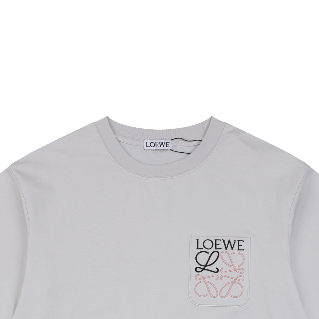 Loewe Anagram Pocket Colorblock Floral Logo Embroidered Short Sleeve Tee — Light Grey