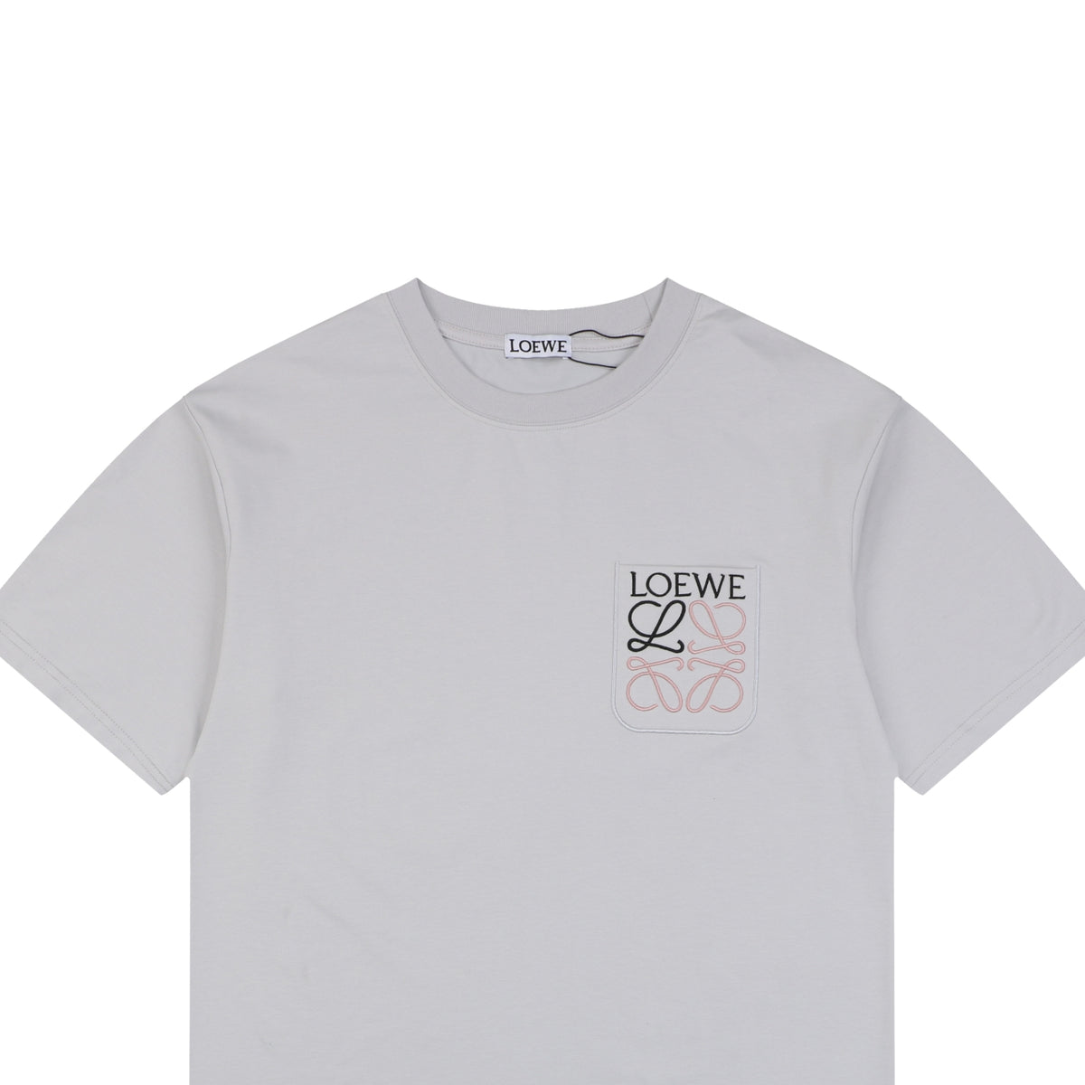 Loewe Anagram Pocket Colorblock Floral Logo Embroidered Short Sleeve Tee — Light Grey