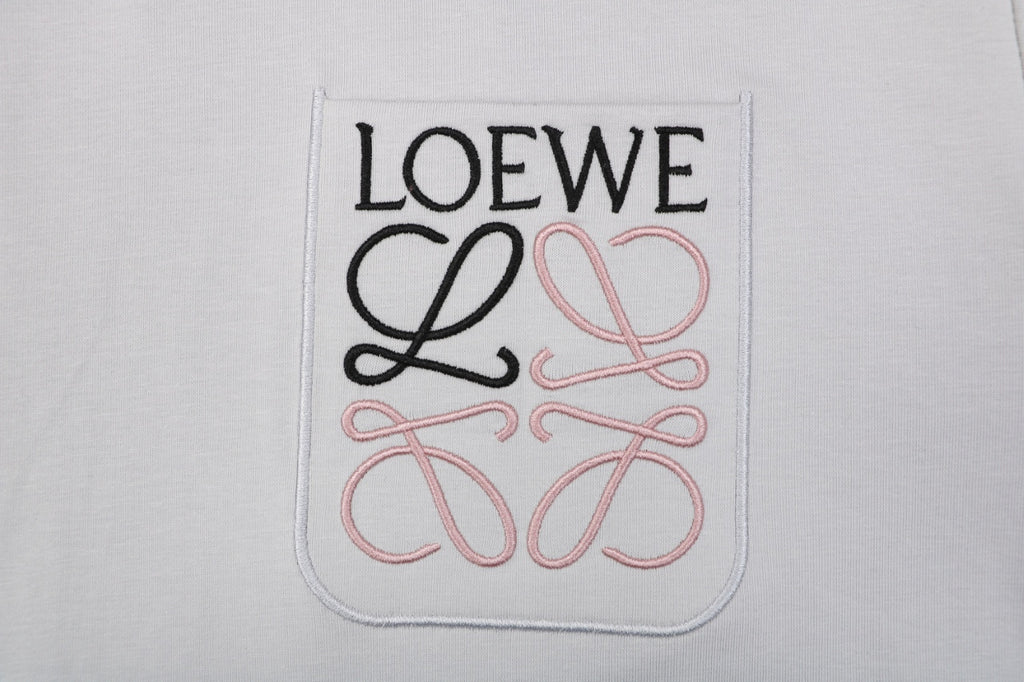 Loewe Anagram Pocket Colorblock Floral Logo Embroidered Short Sleeve Tee — Light Grey