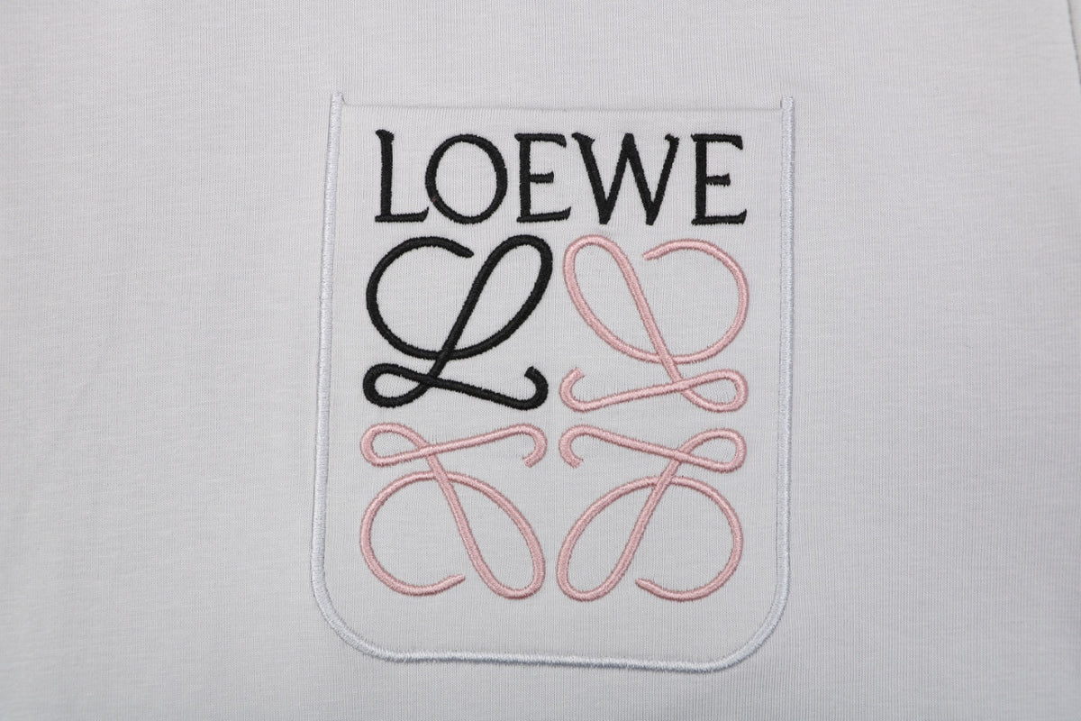 Loewe Anagram Pocket Colorblock Floral Logo Embroidered Short Sleeve Tee — Light Grey