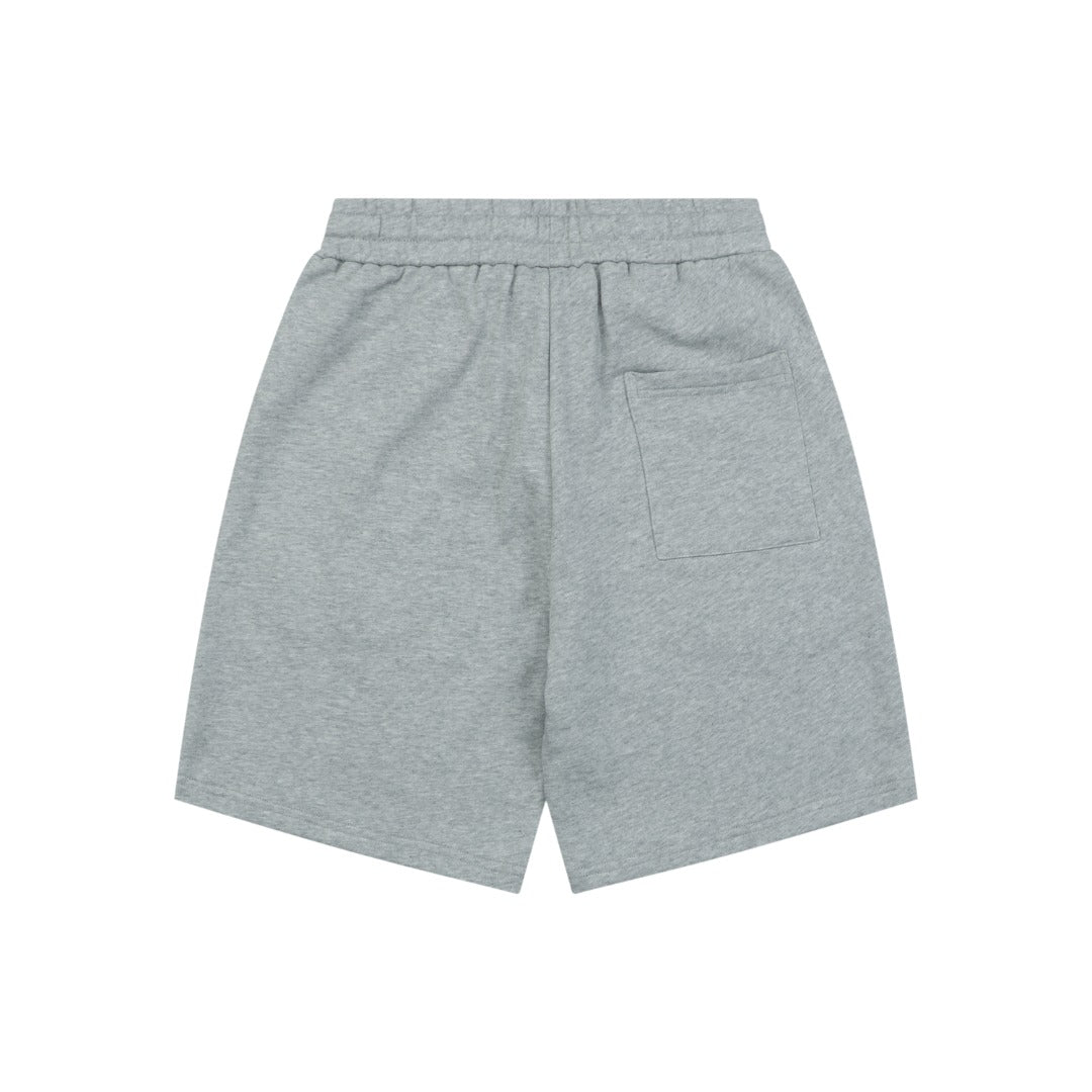 Celine Oversized Wordmark Logo Print Drawstring Shorts — Grey