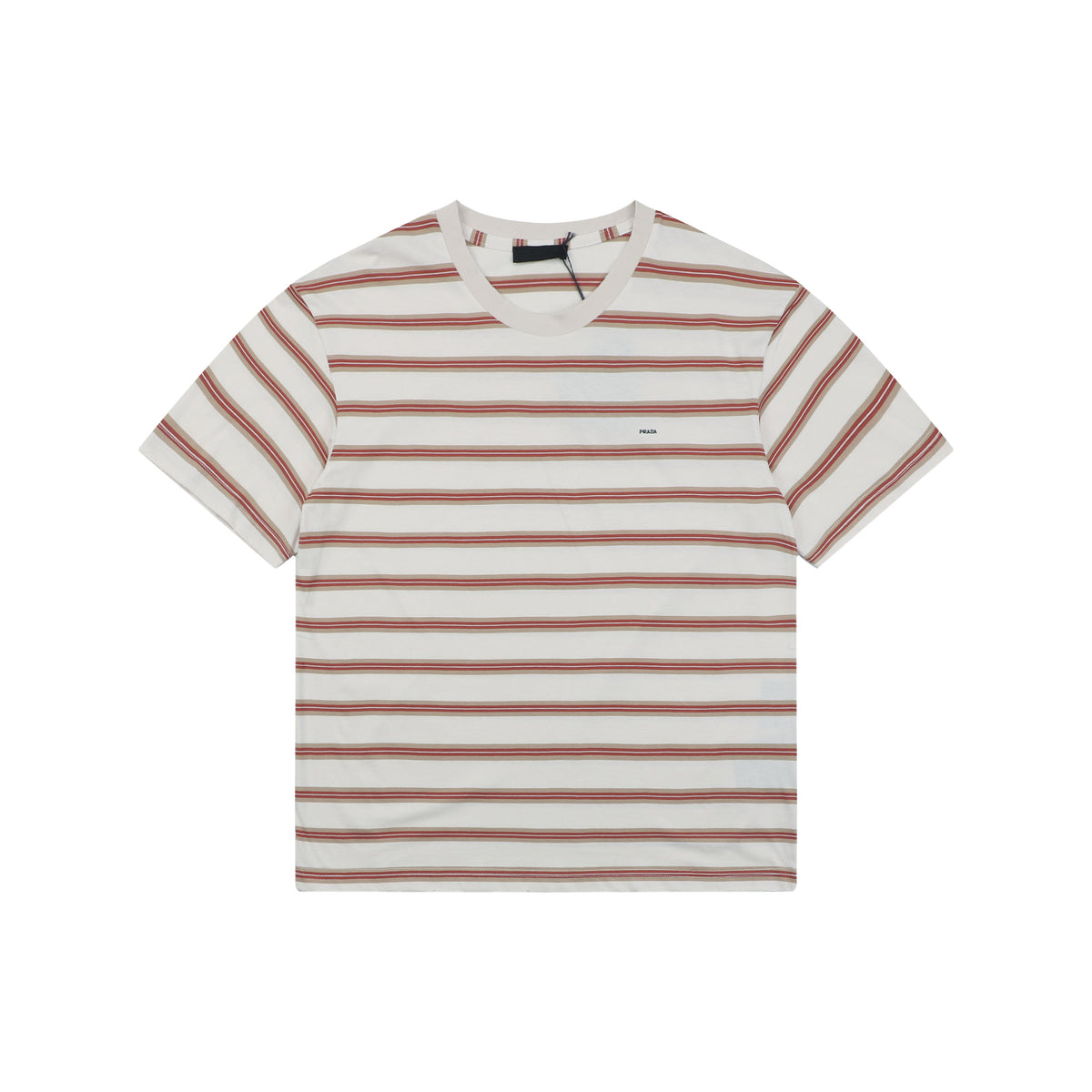 Prada Cream Base Brown Red Stripe Short Sleeve Tee