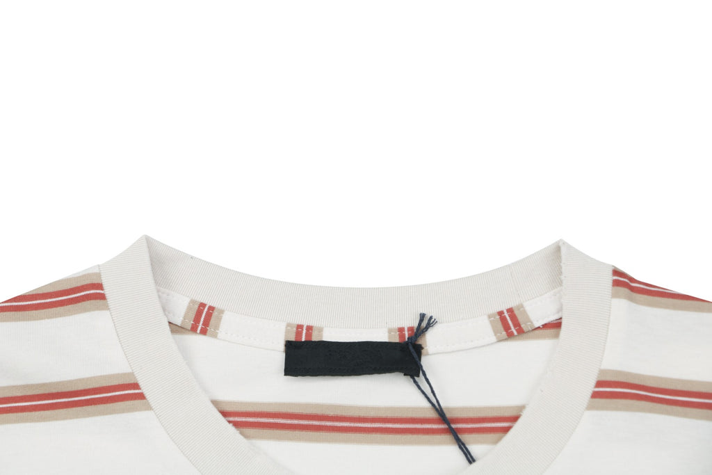Prada Cream Base Brown Red Stripe Short Sleeve Tee