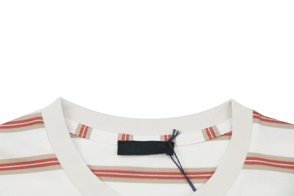 Prada Cream Base Brown Red Stripe Short Sleeve Tee
