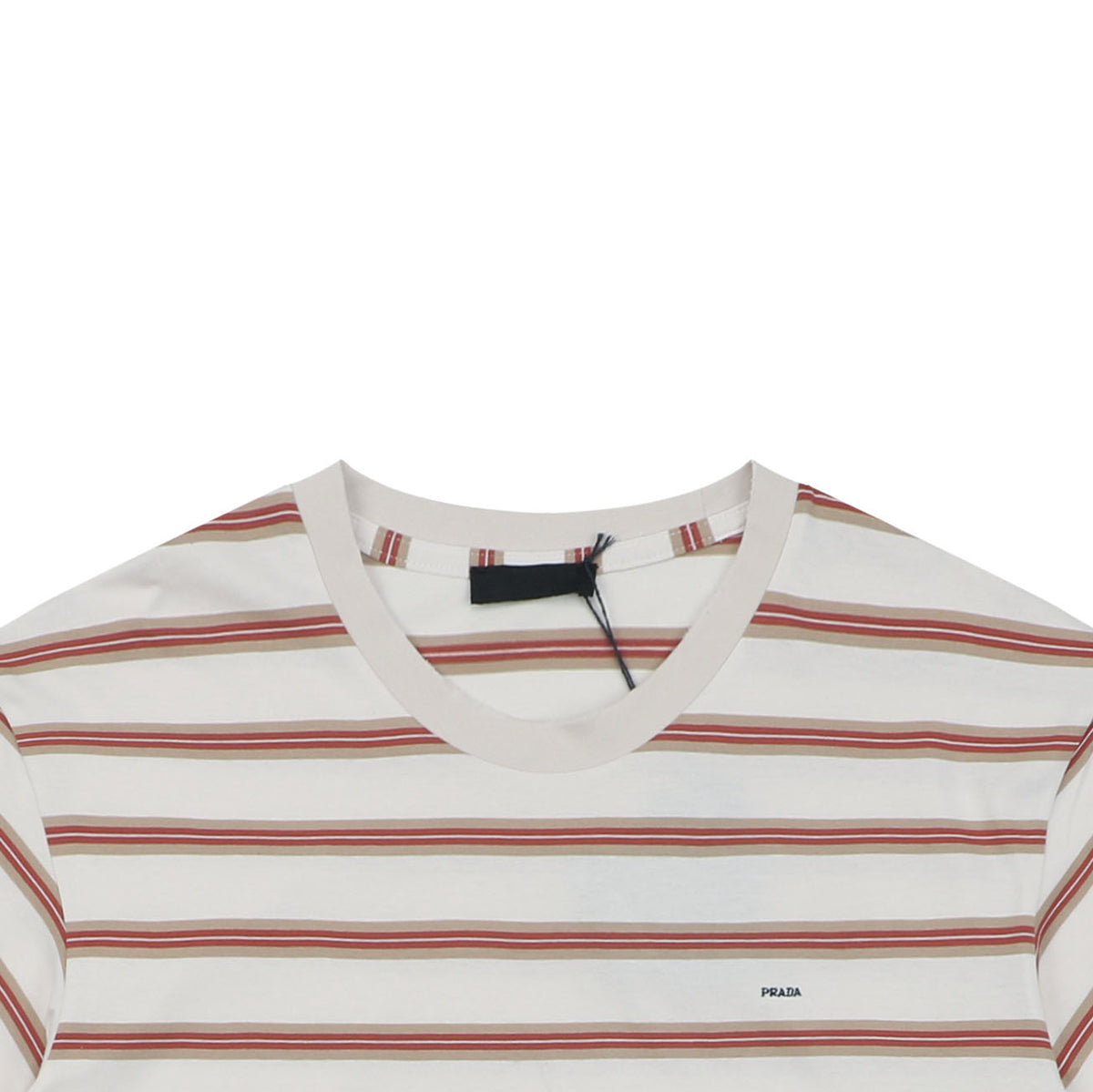 Prada Cream Base Brown Red Stripe Short Sleeve Tee