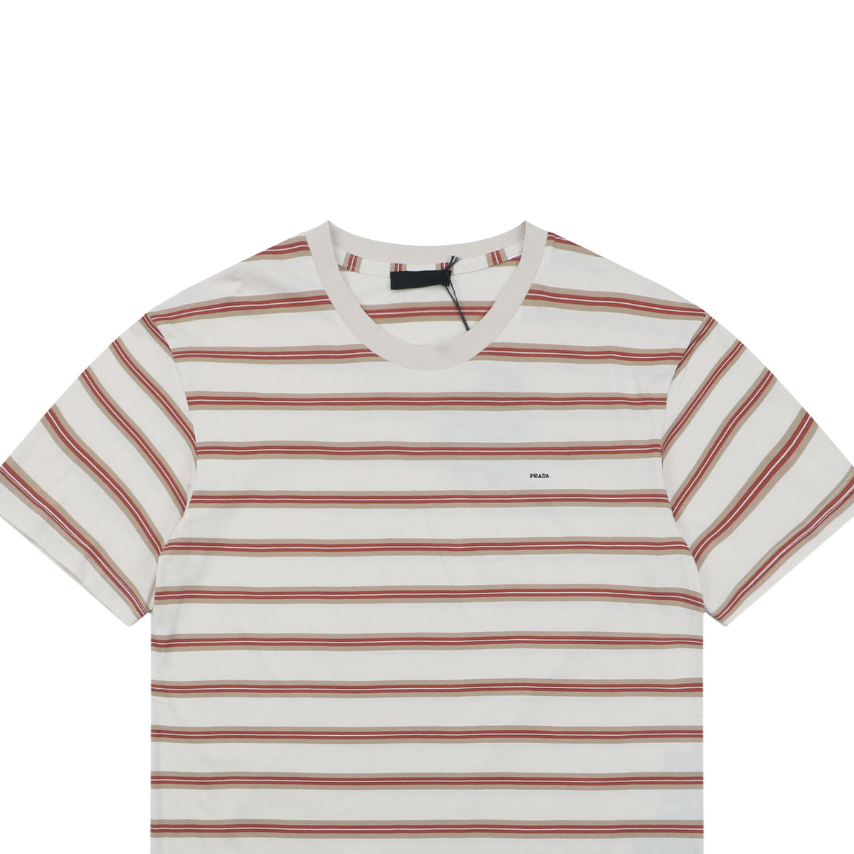 Prada Cream Base Brown Red Stripe Short Sleeve Tee