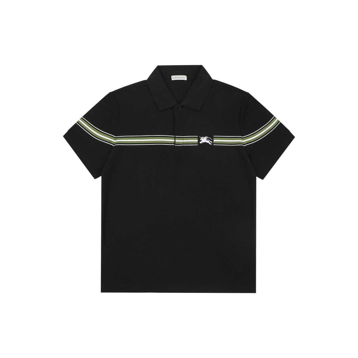 Burberry Equestrian Knight Stripe Embroidered Polo Short Sleeve Shirt Black